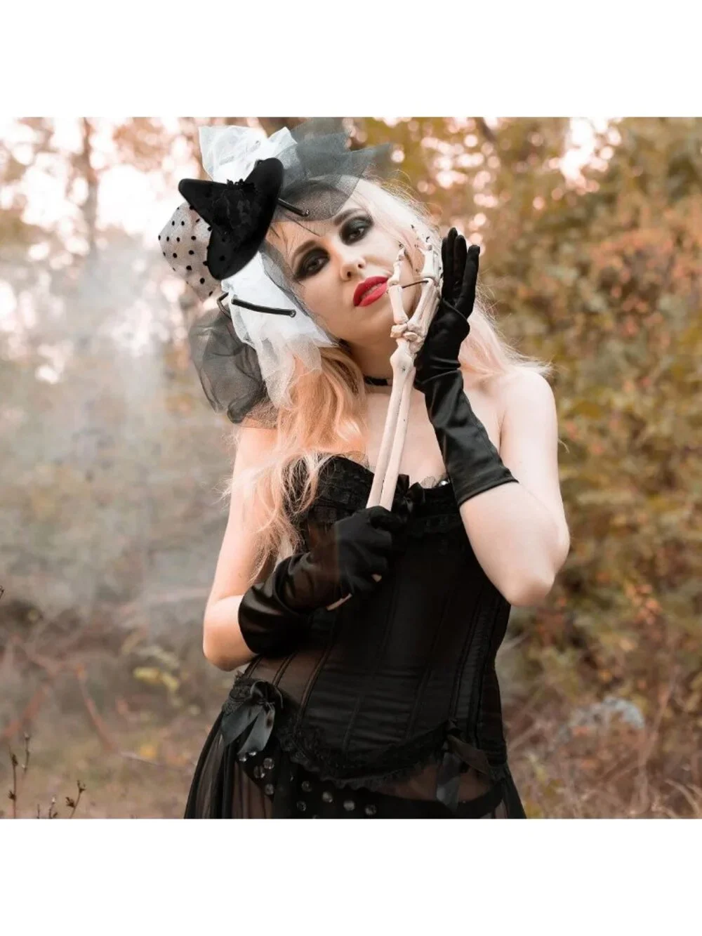 2 Pack Halloween Witch Hat Hair Clips with Black Flower Veil - Costume Accessory